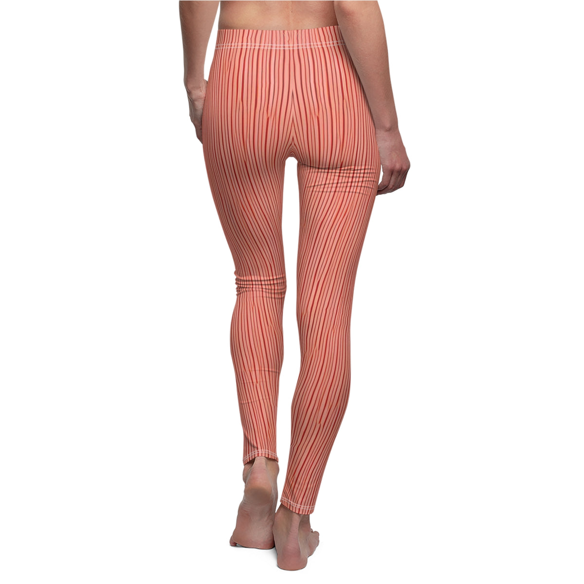 Model wearing Candystripe Red Leggings back view