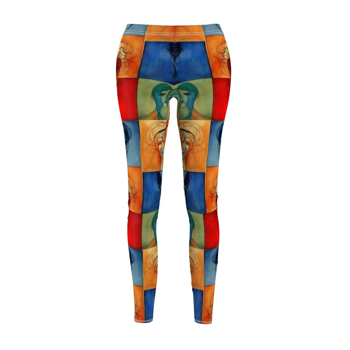 Checkerboard pattern leggings with babyface design - front view showing full length elastic skinny fit