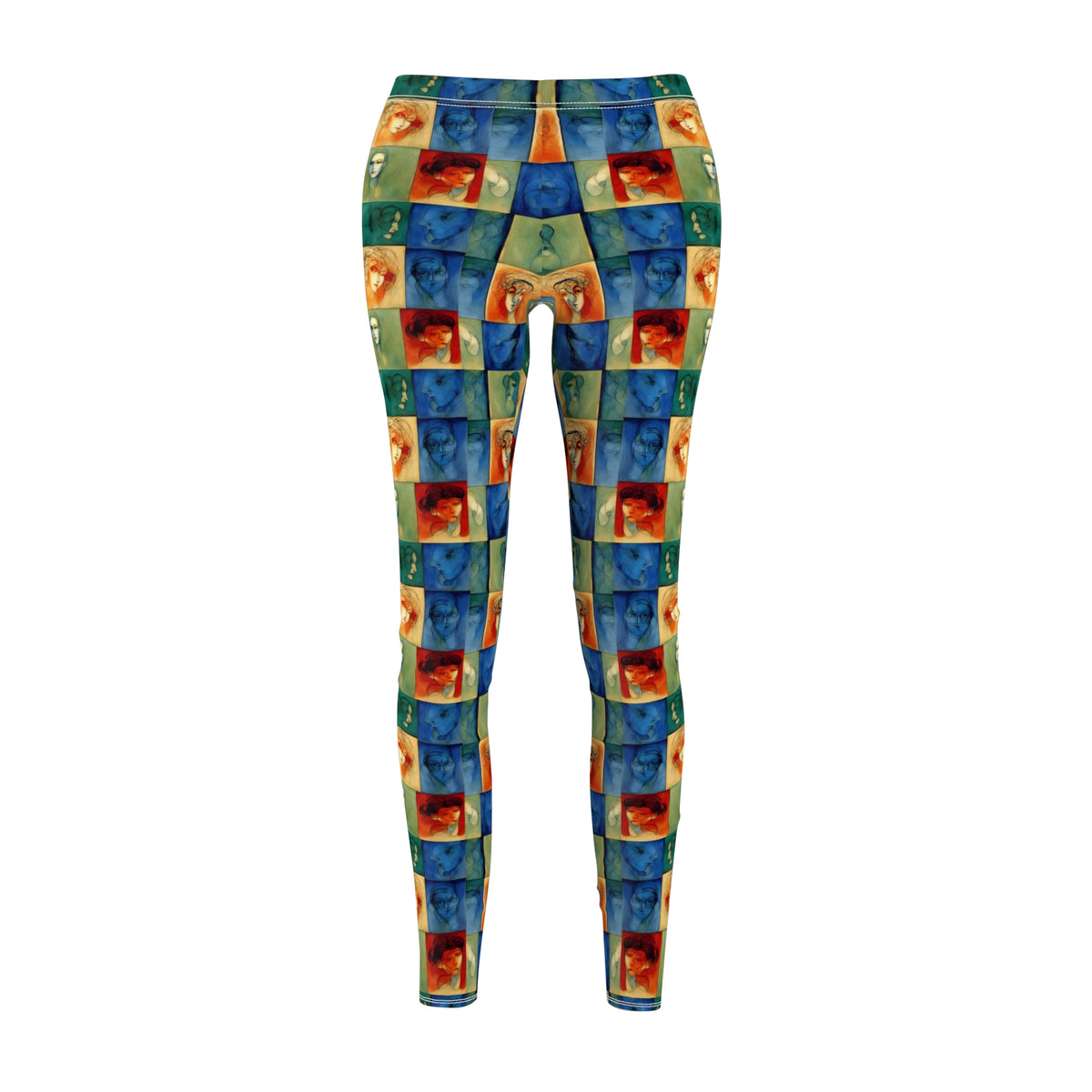 Checkerboard pattern leggings - Front view displaying vibrant color pattern