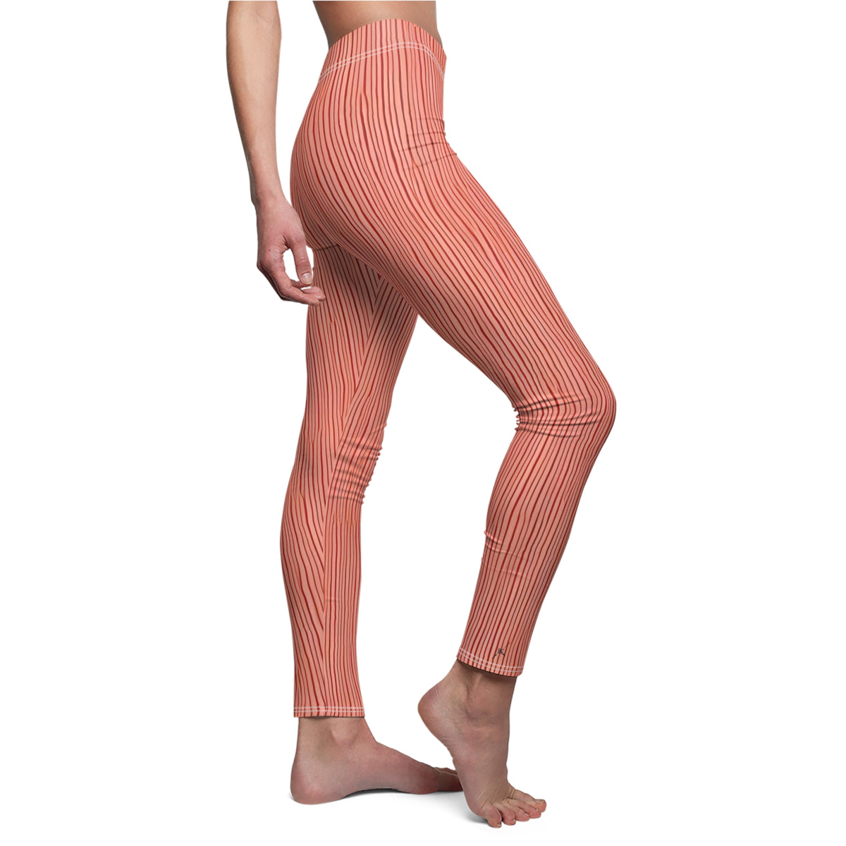 Model wearing Candystripe Red Leggings side view