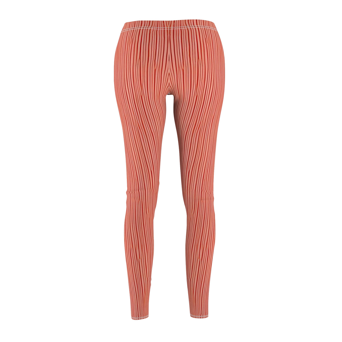 Back view of Candystripe Red Leggings showing full pattern and tailored fit