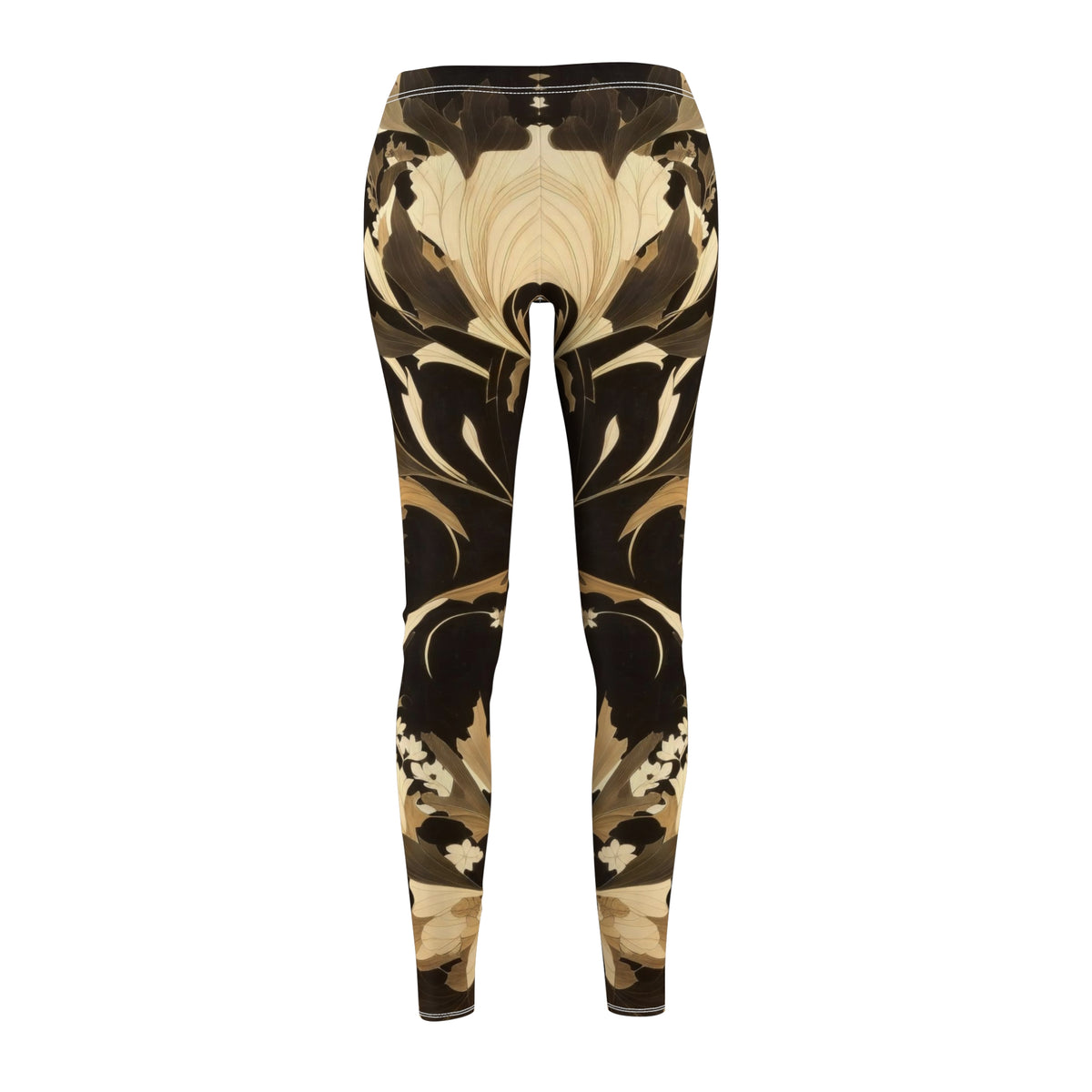 Leggings, black, brown, beige, cream floral pattern.